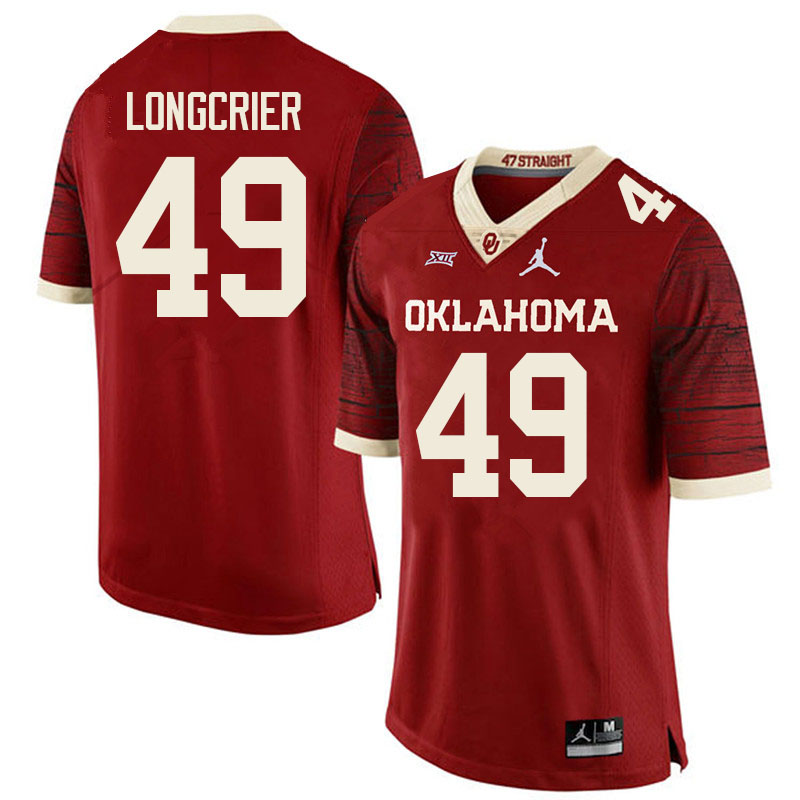 Women #49 Hunter Longcrier Oklahoma Sooners College Football Jerseys Sale-Retro - Click Image to Close